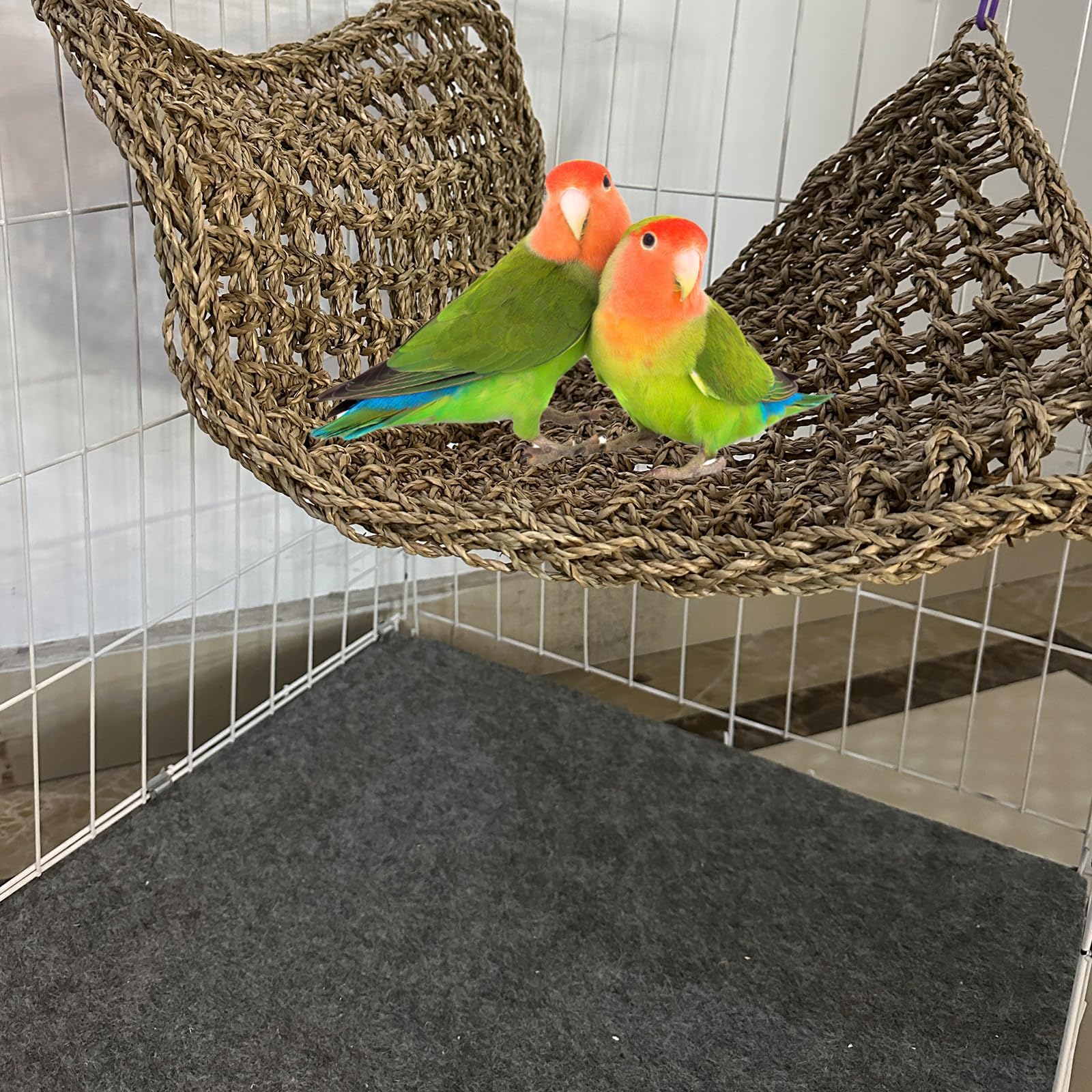 Large Bird Seagrass Mat 23.7  13.8  Natural Seagrass Woven Bird Net Hammock Climbing Rope Ladder with Hooks Chew Toy for Parro